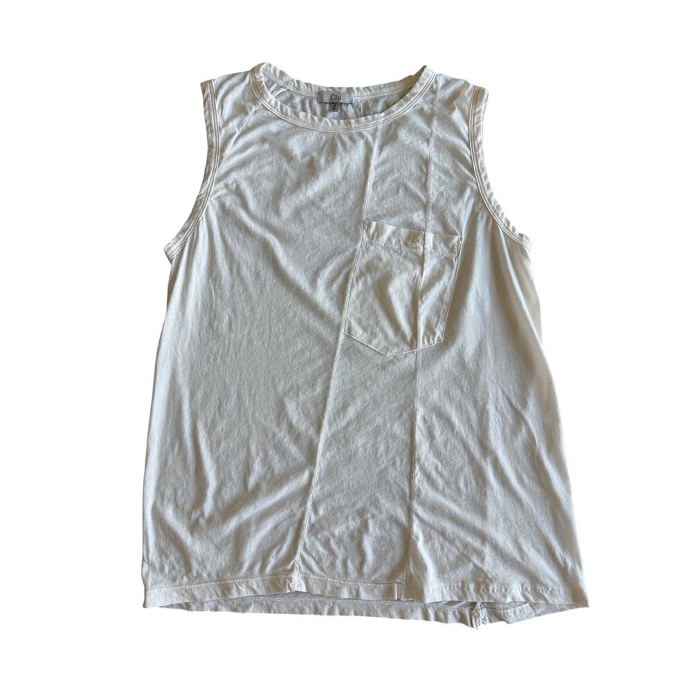 Clu Size S White Paneled Tank Top Front Pocket Made in USA Sleeveless